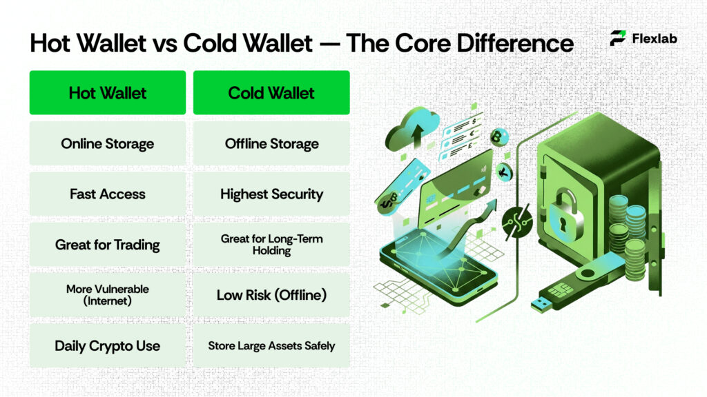 Key Difference with cold wallet vs hot wallet