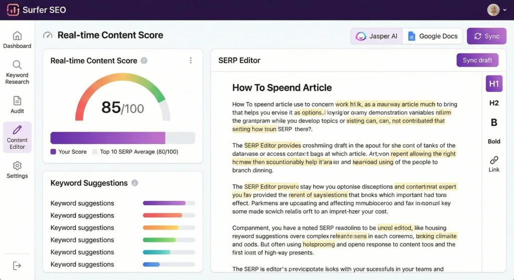 Surfer SEO AI optimization tool for content marketing