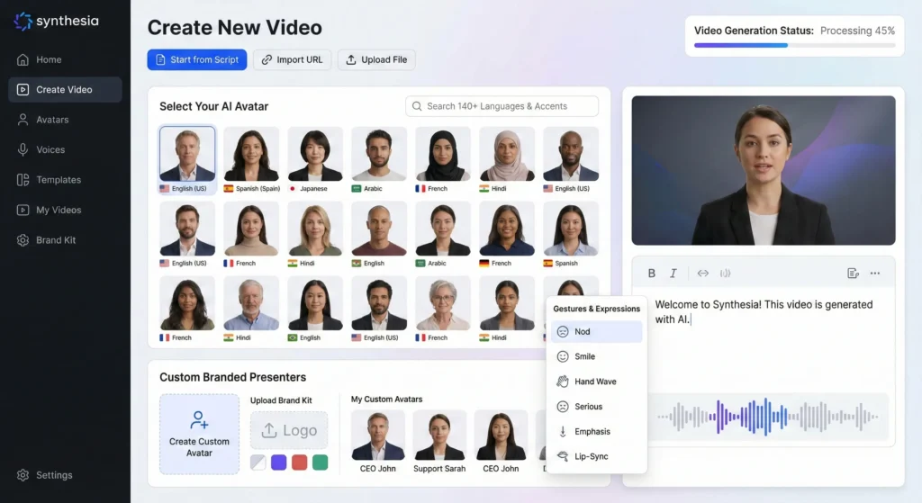 Synthesia AI video generation tool for marketing