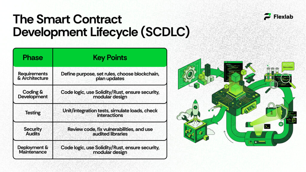 Table illustrating the stages of a smart contract development lifecycle