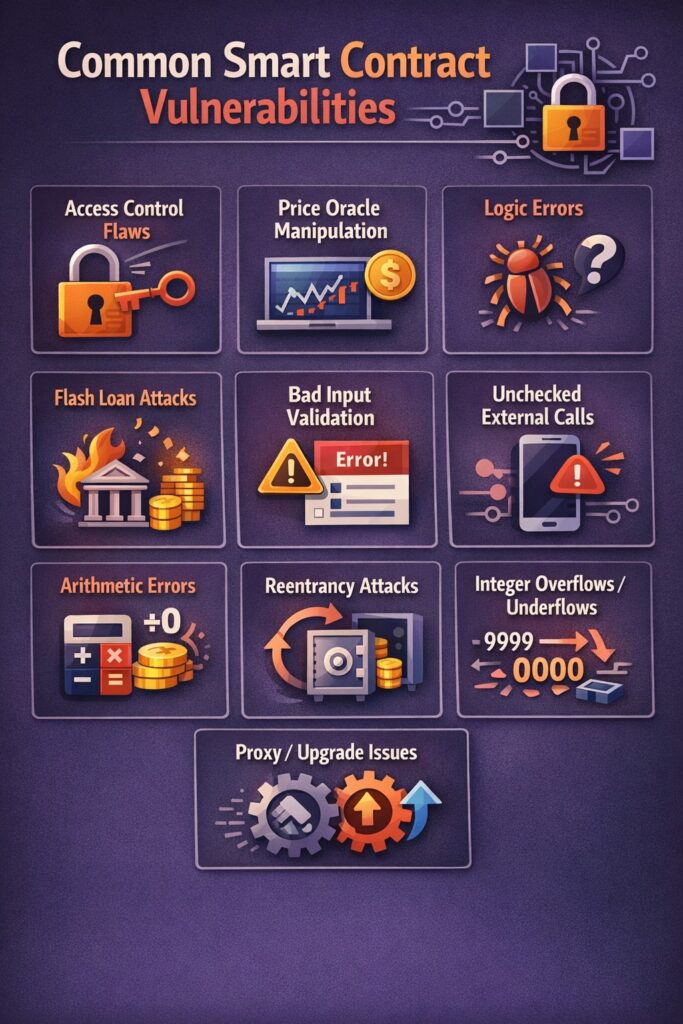 Illustration of common blockchain vulnerabilities and risks