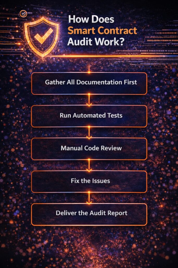 Flowchart explaining how a smart contract audit works